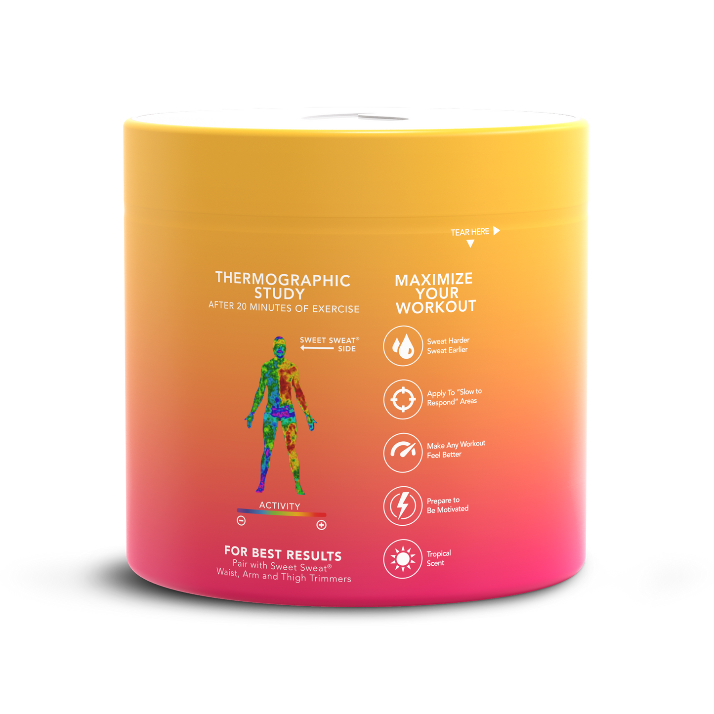 a Sweet Sweat® Jar Topical Gel 13.5 oz with an image of a human body.
