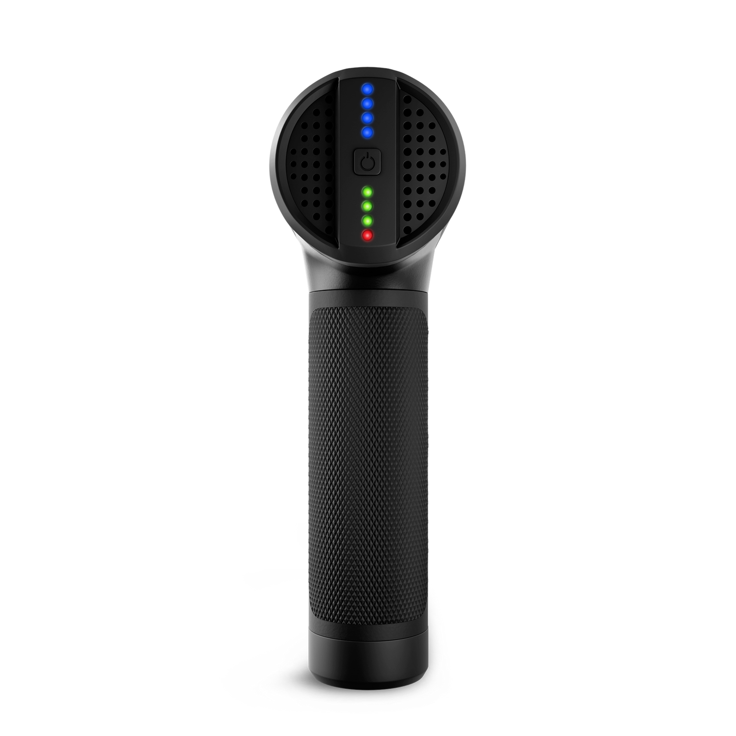 A black Sweet Sweat® Massage Gun for Deep Tissue Therapy with colored lights on it.