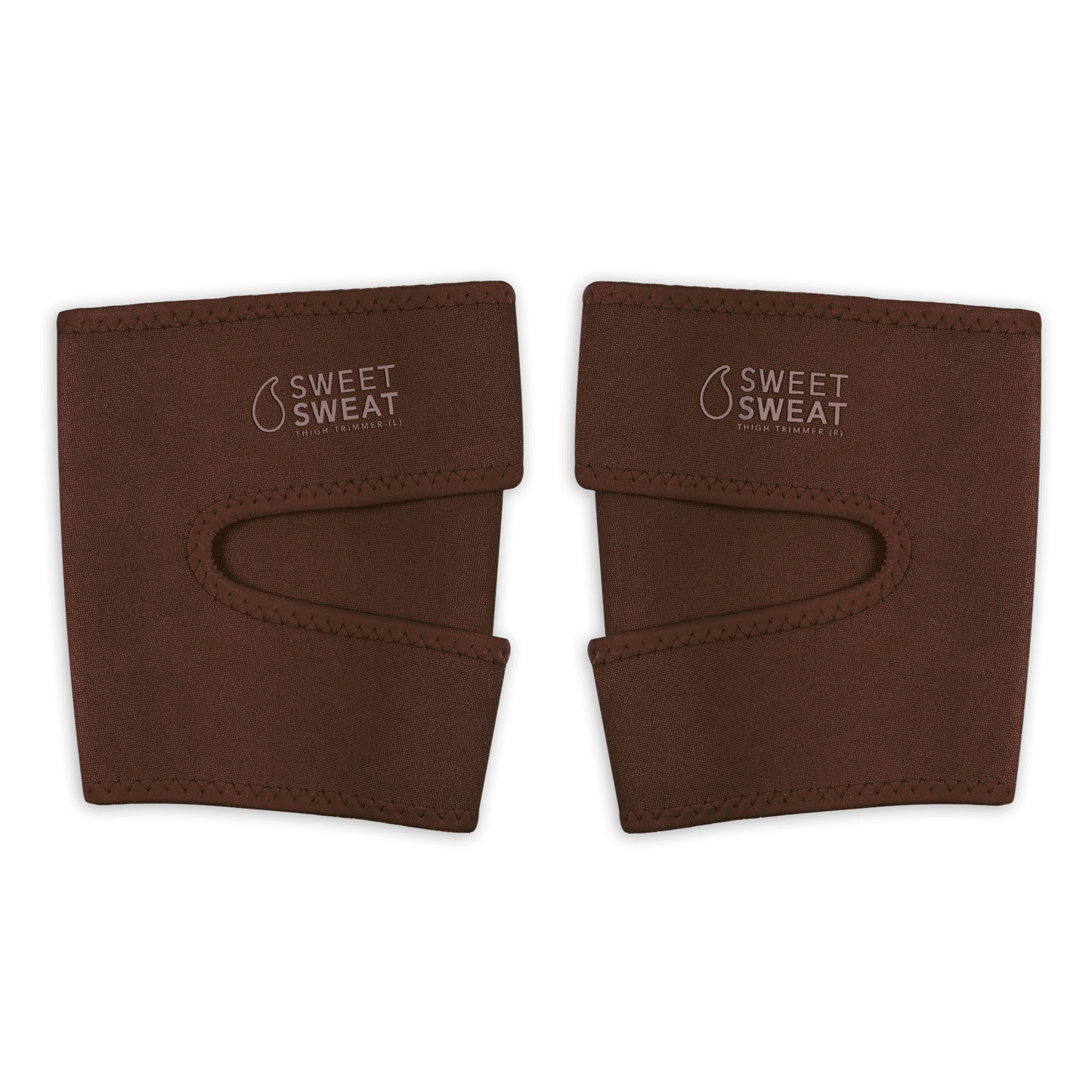 A pair of brown leggings with the words Sweet Sweat® Toned Thigh Trimmers 2PK from Sports Research on them.