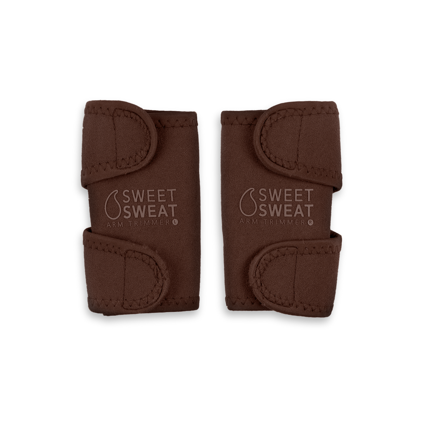 a pair of brown leggings with the brand name Sports Research and the product name Sweet Sweat® Toned Arm Trimmers 2PK on them.