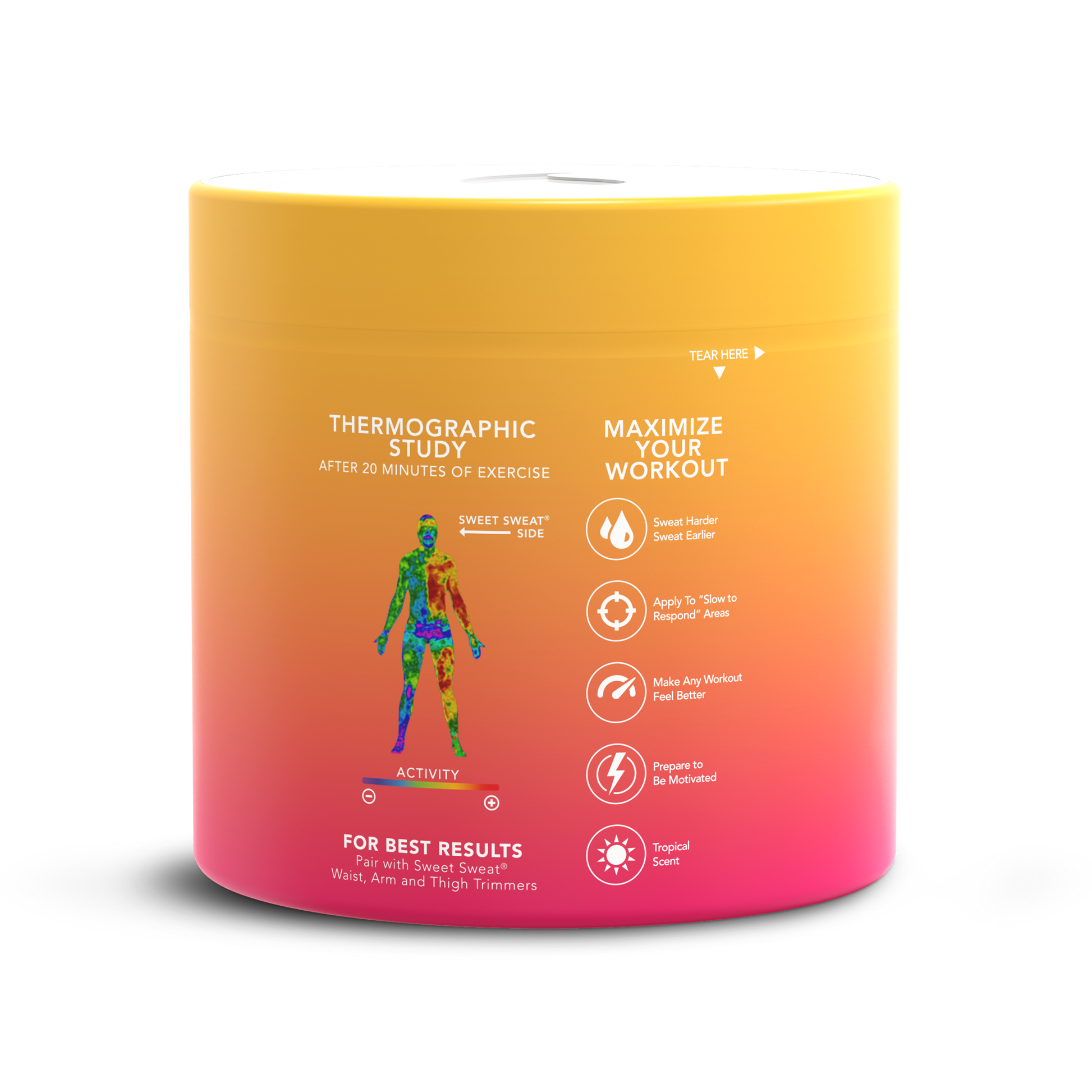 a Sweet Sweat® Jar Topical Gel 13.5 oz with an image of a human body.