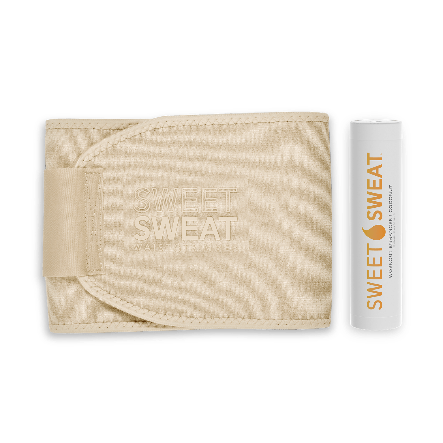 a tan wallet with the words Sweet Sweat Toned Bundle with Trimmer & Sweet Sweat Stick on it.