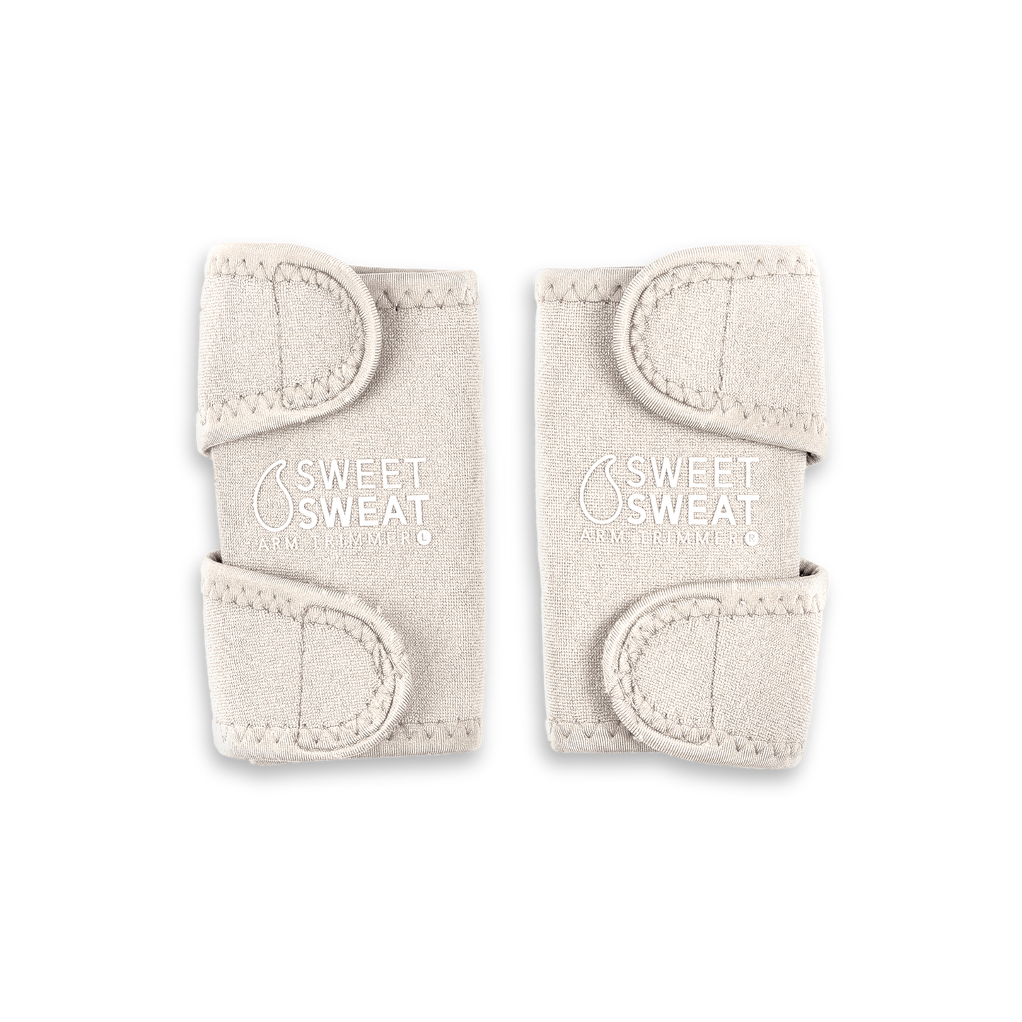 a pair of beige Sweet Sweat® Toned Arm Trimmers 2PK leggings with the word sweet comedy on them by Sports Research.