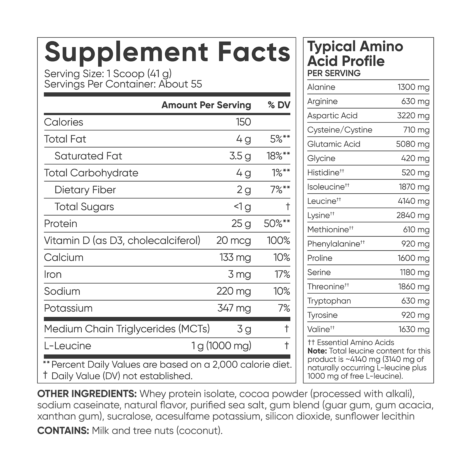 a nutrition label for Sports Research Whey Protein Isolate.