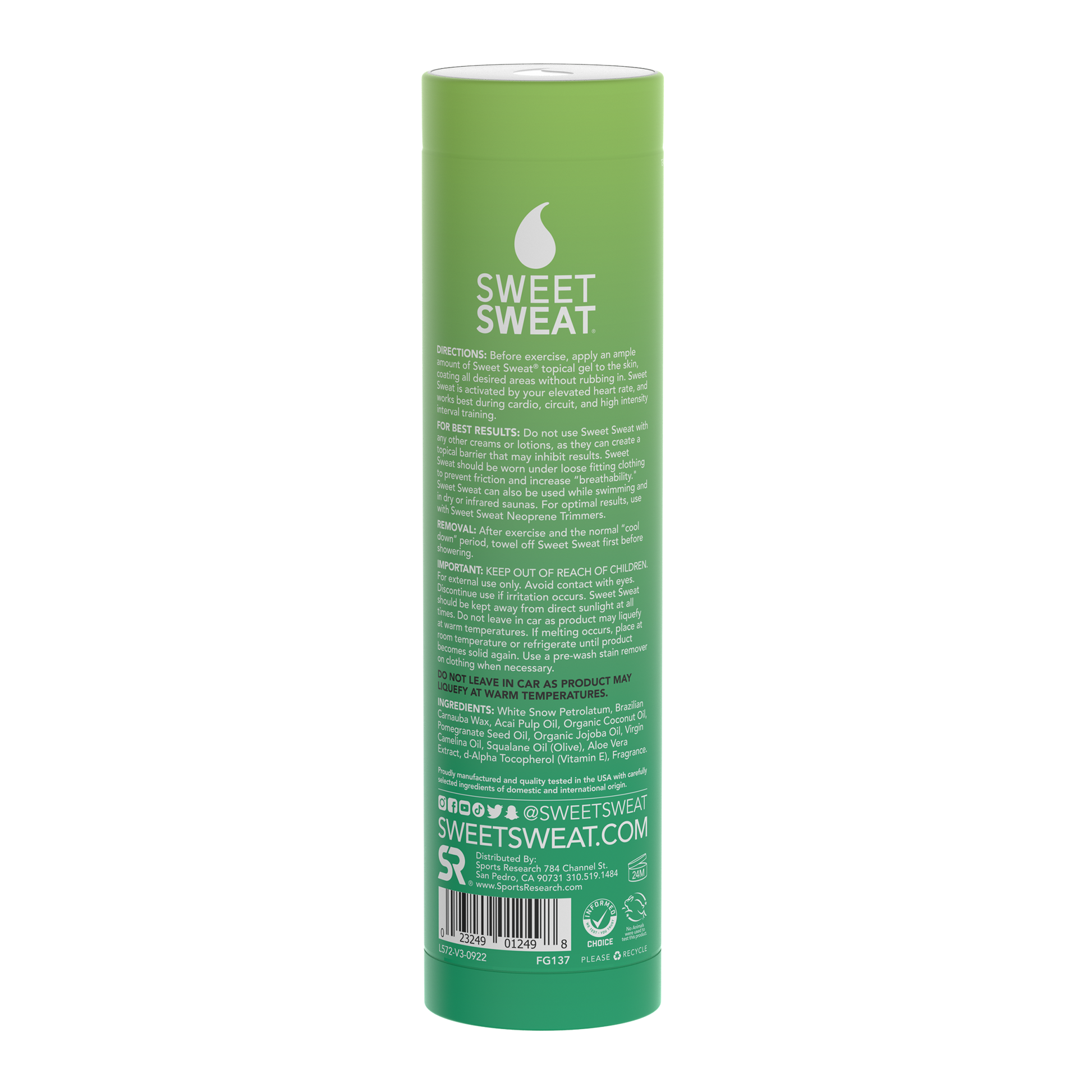 A Sweet Sweat® Stick 6.4 oz - Citrus Mint tube on a white background.
