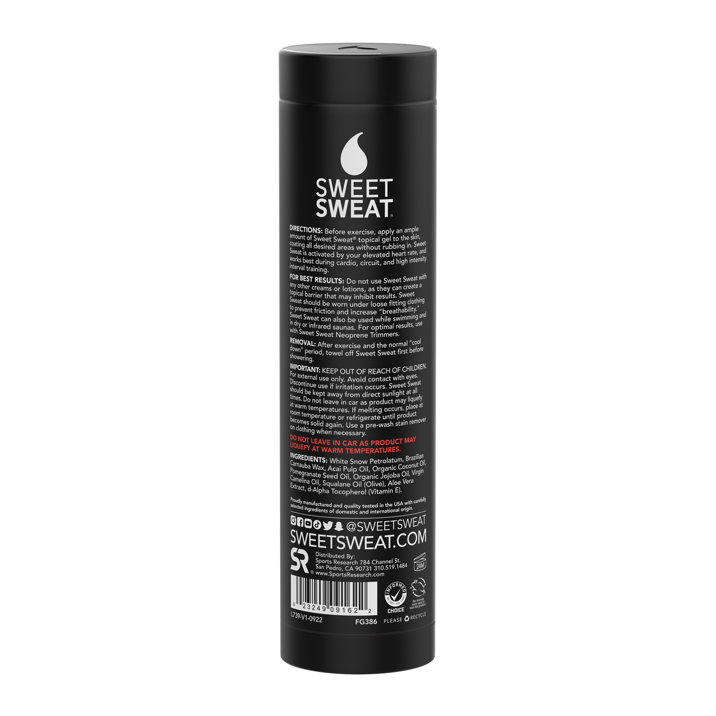 A Sweet Sweat® Stick 6.4 oz - Unscented bottle of shave cream on a white background.