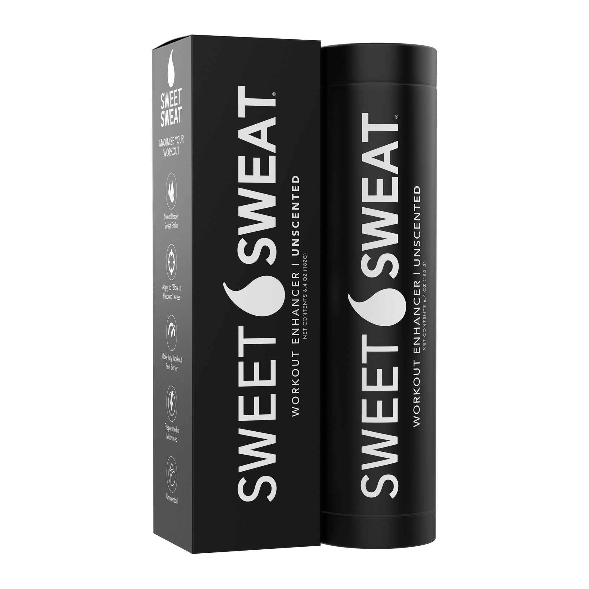 a tube of Sweet Sweat® Stick 6.4 oz - Unscented in front of a box.