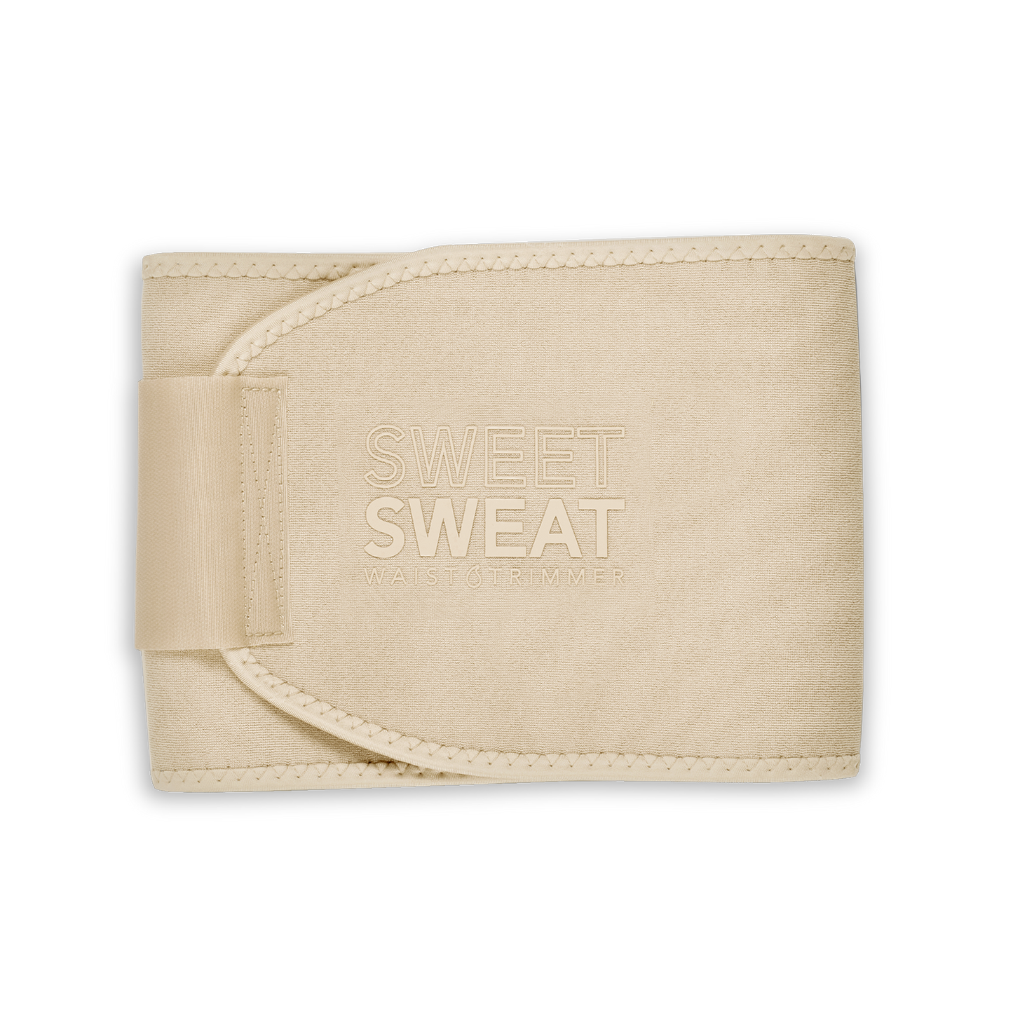 a beige belt with the Sweet Sweat® Toned Waist Trimmer from Sports Research on it.