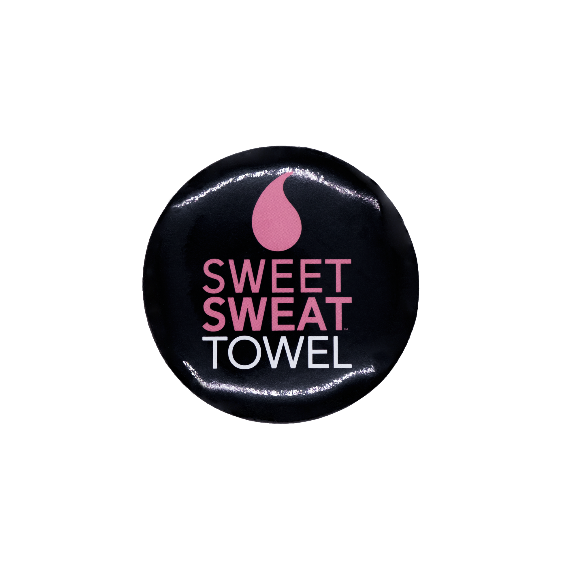 Sweet Sweat Towel black and pink logo.