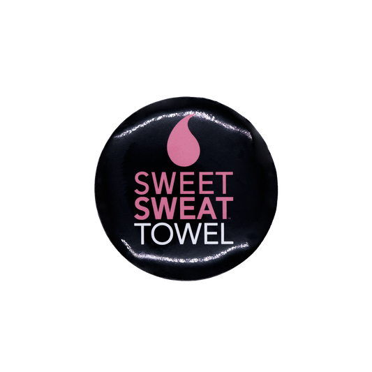 Sweet Sweat Towel black and pink logo.